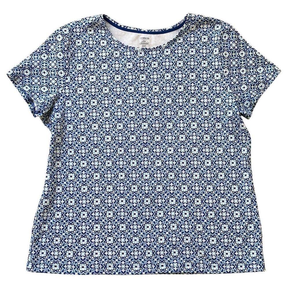 Croft & Barrow Women's Floral Print Tee Blue Short Sleeve Size L - Picture 3 of 8